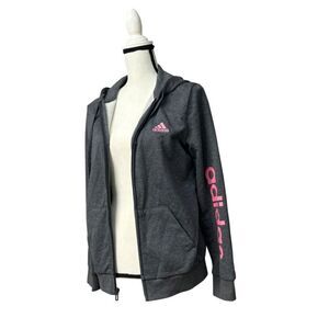 Adidas Women’s Linear Full Zip French Terry Hoodie, Dark Heather Gray, Sz. M